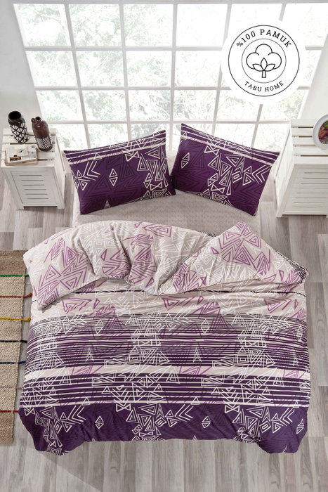 L'essentiel linge de maison Pyramid Set de funda nórdica en algodón Ranforce, morado y blanco L'essentiel linge de maison Pyramid Set de funda nórdica en algodón Ranforce, morado y blanco